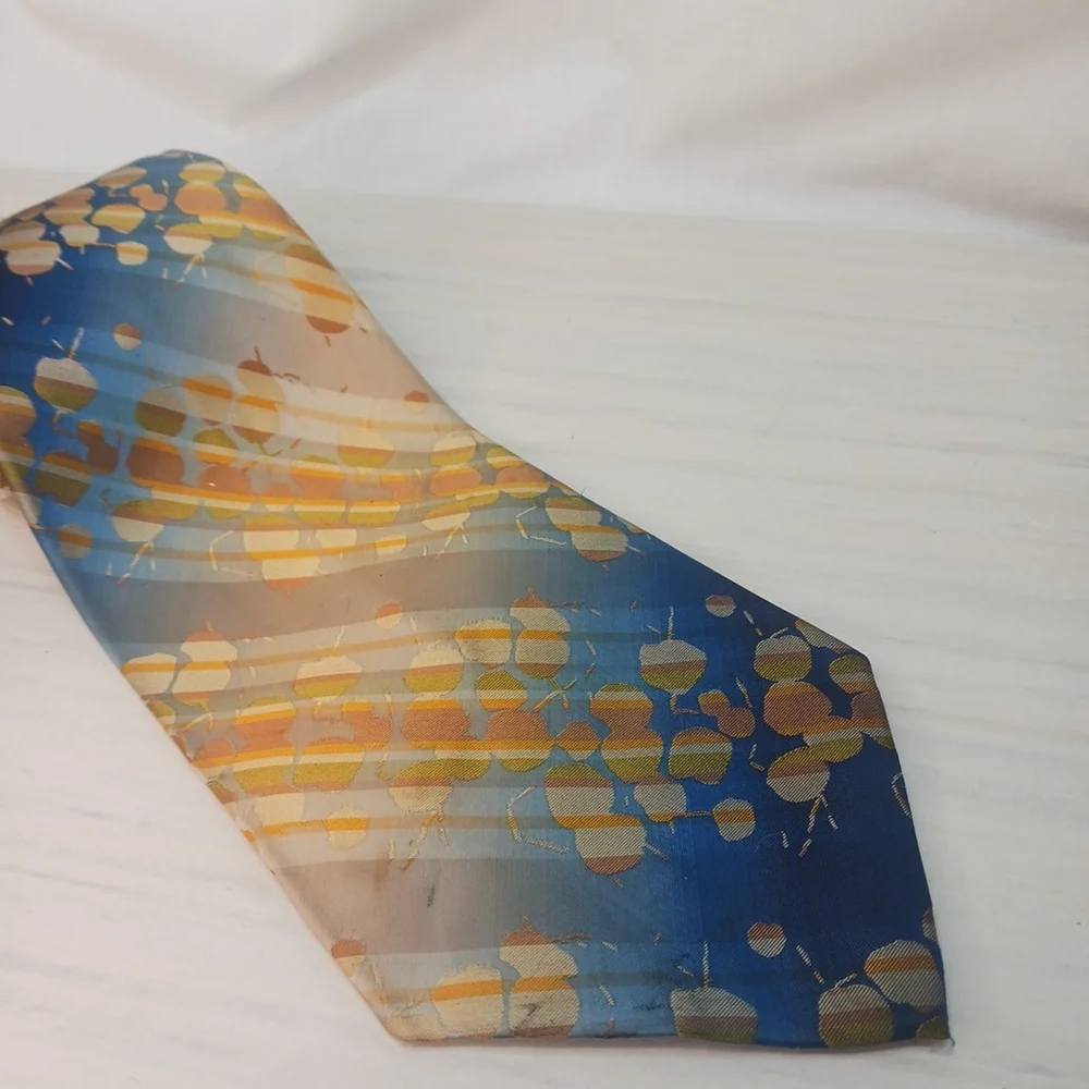 Vintage Wembley Necktie 70s Mod Retro Blue Orange Wide Tie